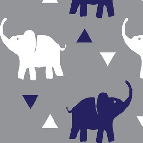 Elephants & Triangles - Gray White Navy Blue