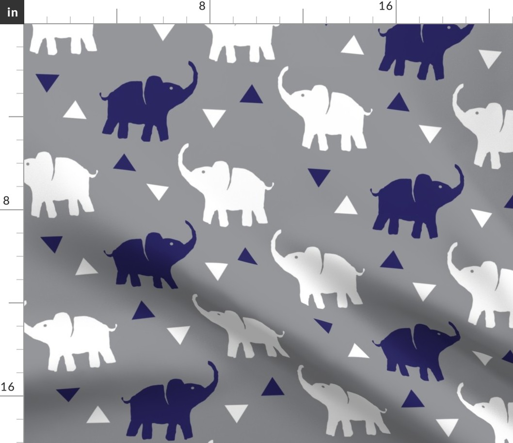 Elephants & Triangles - Gray White Navy Blue