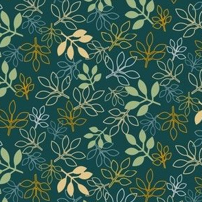 Rose Leaf Prints in Teal, Yellow, Green
