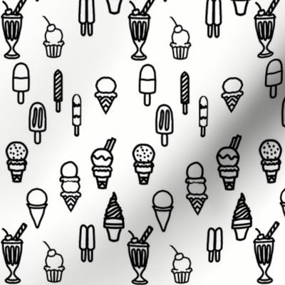 Black and White Outlines of Ice Cream and Popsicles Frozen Treats