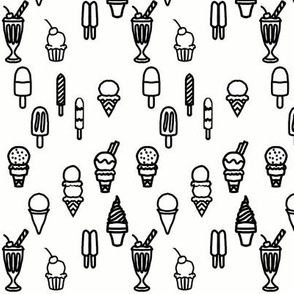 Black and White Outlines of Ice Cream and Popsicles Frozen Treats