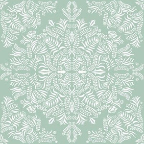 Boho Damask, Soft Green Half Drop