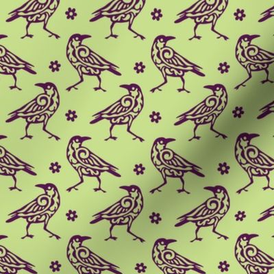 Raven Damask on Green - Small
