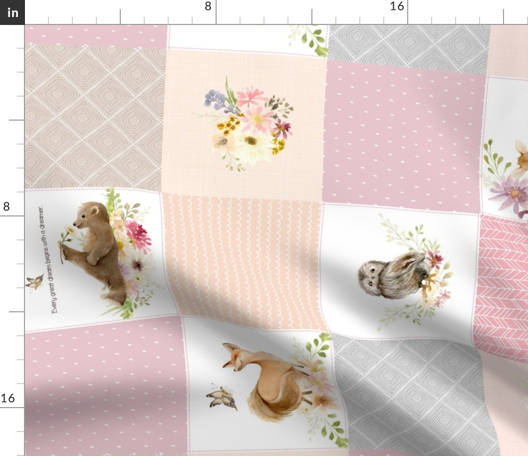  Spoonflower Fabric - Pink Girls Woodland Cheater Quilt Little  Patchwork Style Forest Owl Printed on Minky Fabric by The Yard - Sewing  Baby Blankets Quilt Backing Plush Toys