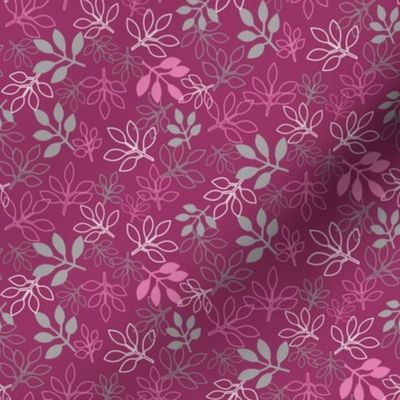 Rose Leaf Prints, Fuchsia and Gray 