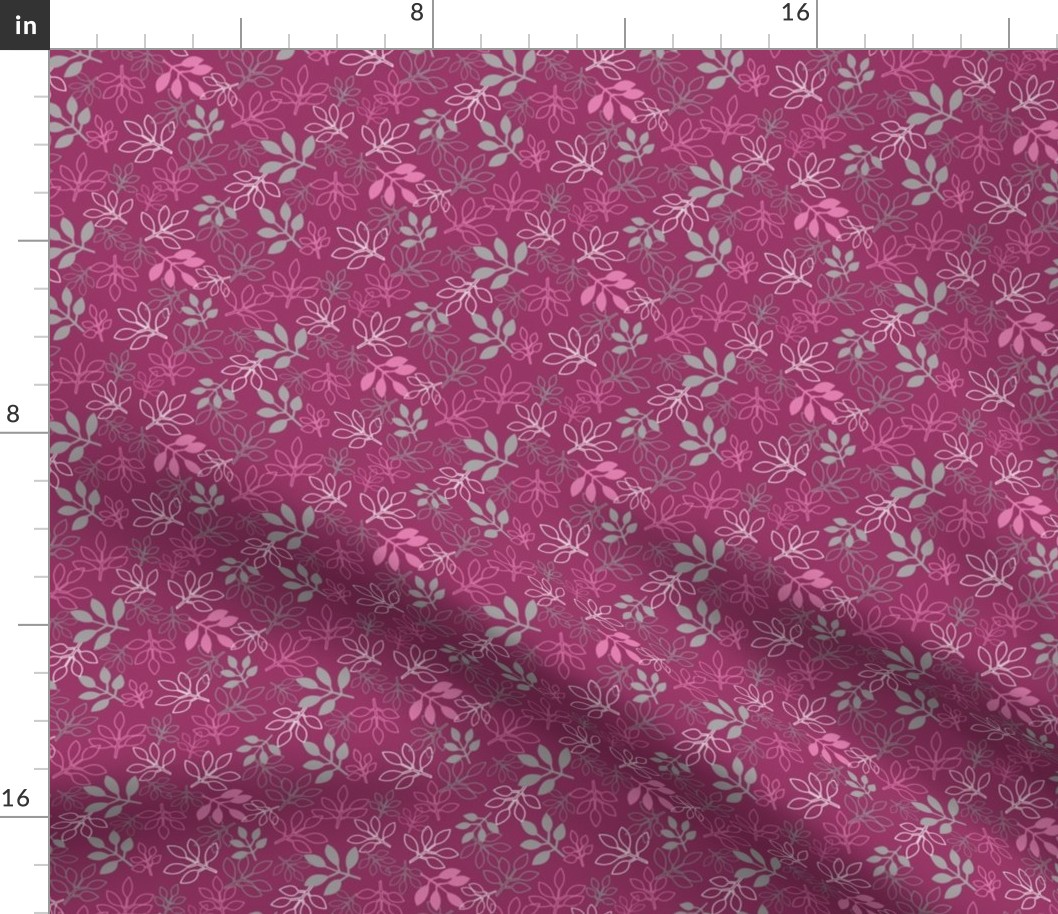 Rose Leaf Prints, Fuchsia and Gray 