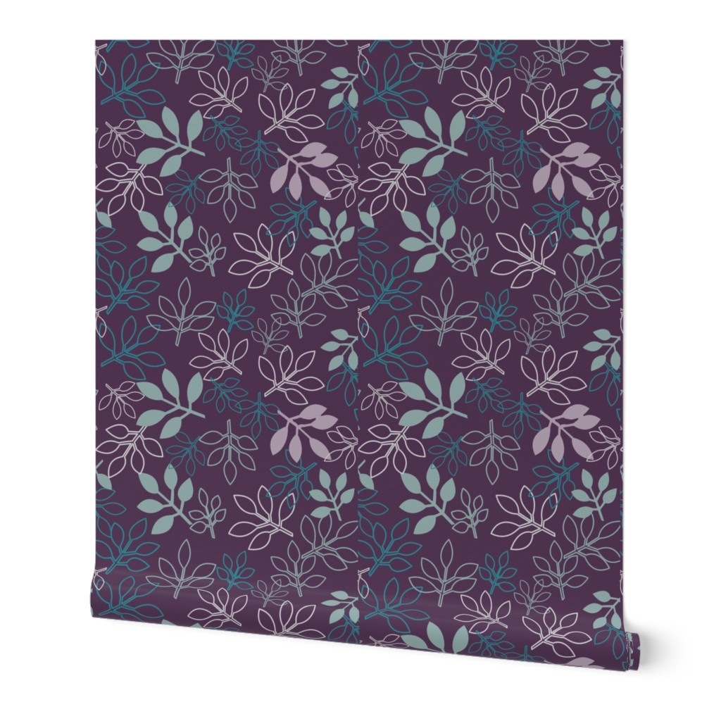 Rose Leaf Prints, Purple and Aqua 