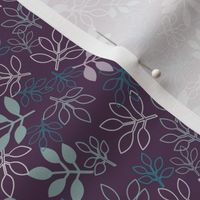Rose Leaf Prints, Purple and Aqua 