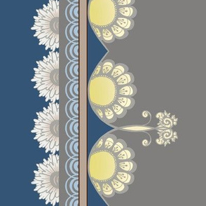 Art Nouveau Border Blue and Yellow Flowers 