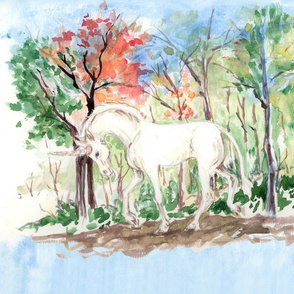 Watercolor Unicorn in Woods for Pillow