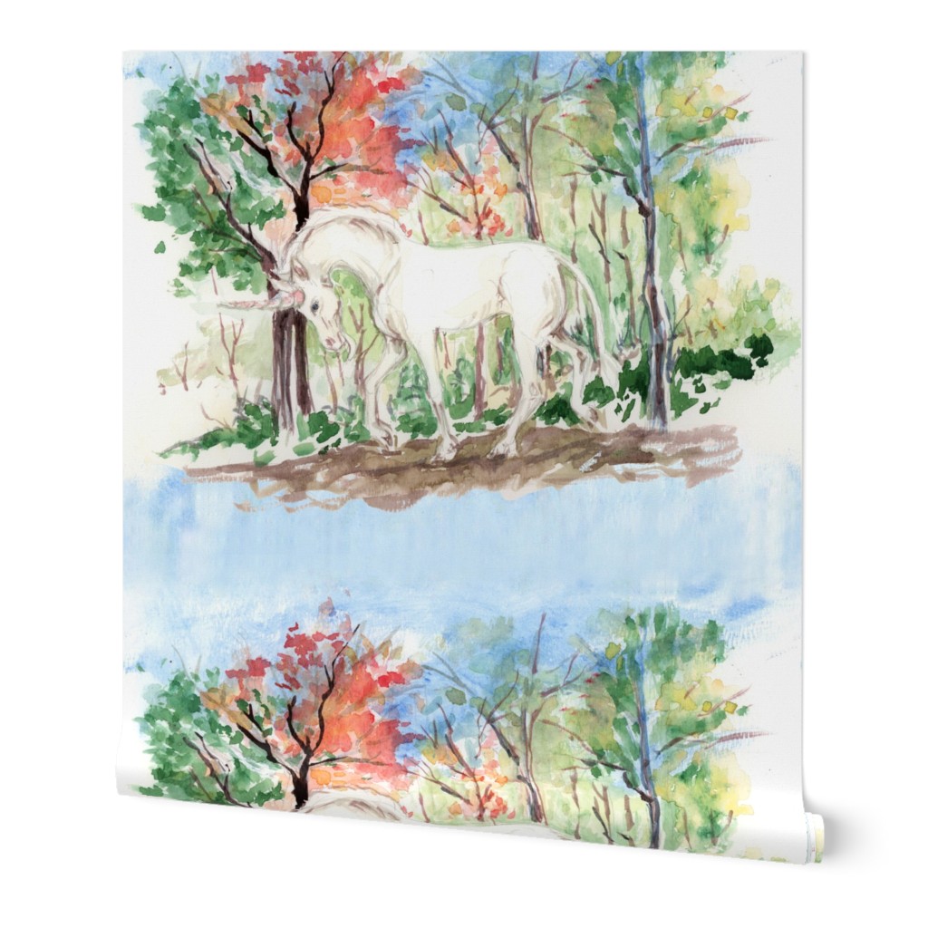 Watercolor Unicorn in Woods for Placemats