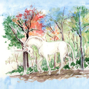 Watercolor Unicorn in Woods for Placemats