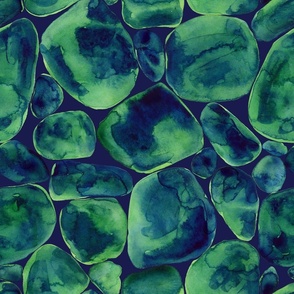 watercolor abstract emeralds on navy