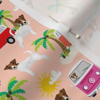 jack russell terrier fabric summer palm trees design cute dogs - blush