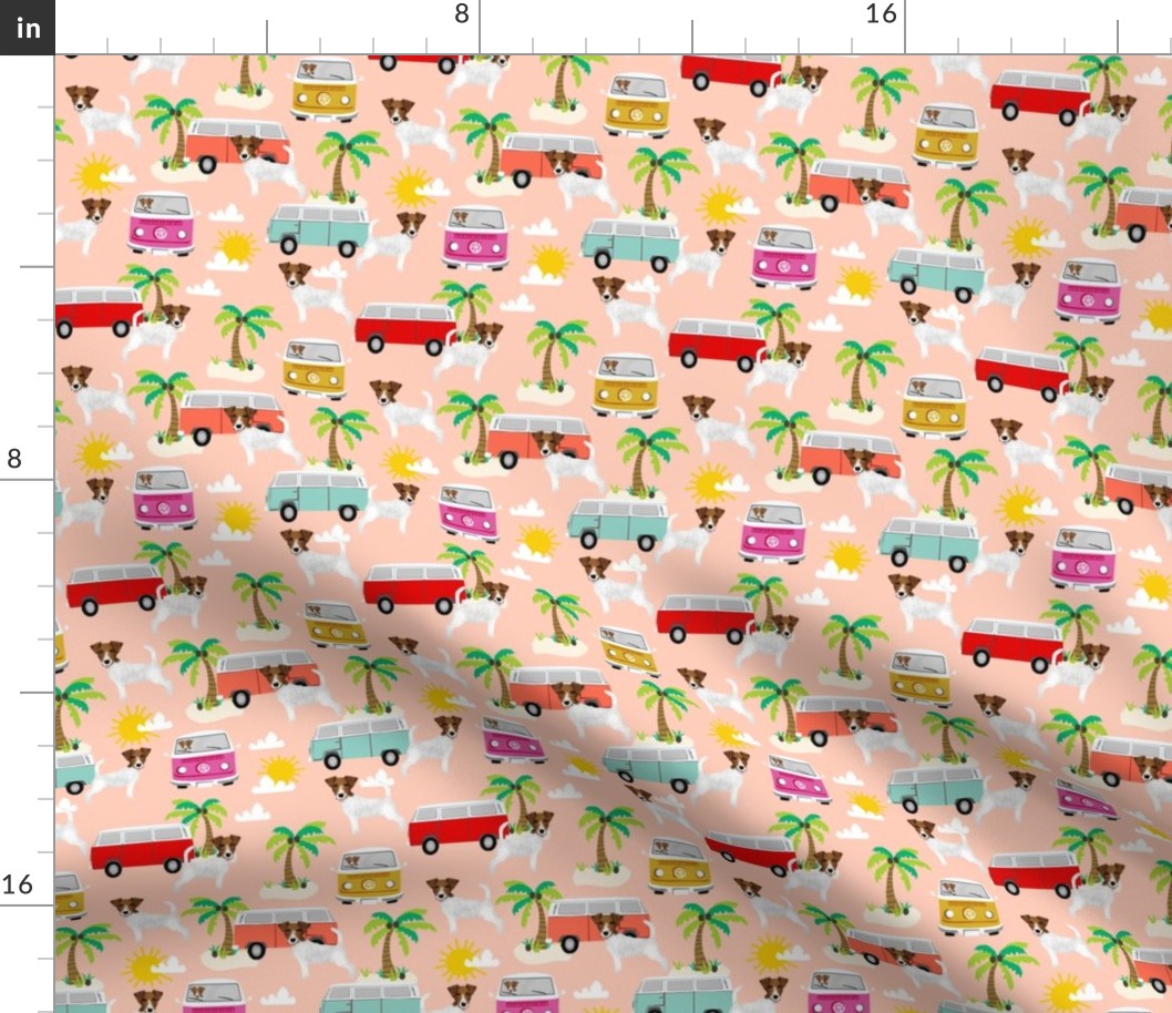 jack russell terrier fabric summer palm trees design cute dogs - blush