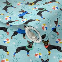 miniature pinscher pool party fabric summer dog dogs cute pets design - turquoise