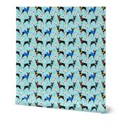 miniature pinscher pool party fabric summer dog dogs cute pets design - turquoise