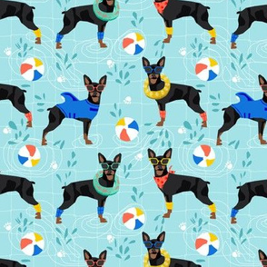 miniature pinscher pool party fabric summer dog dogs cute pets design - turquoise