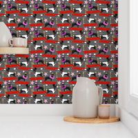 miniature pinscher fashion show red carpet paparazzi dog design, cute dogs fabric - charcoal