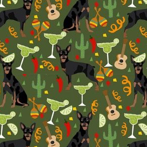 miniature pinscher fiesta fabric dogs and margaritas celebration fabric - green