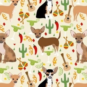 chihuahua fiesta fabric cute dogs and margaritas celebration fabric - cream