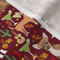 chihuahua fiesta fabric cute dogs and margaritas celebration fabric - marroon