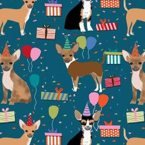 chihuahua dog birthday fabric dogs celebration design birthday hats - sapphire