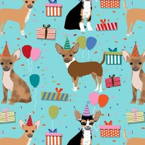 chihuahua dog birthday fabric dogs celebration design birthday hats - blue