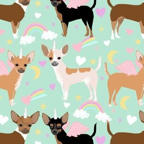 chihuahua dogs pastel unicorn fabric dogs and unicorns design - mint