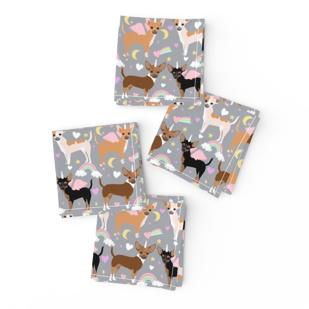 chihuahua dogs pastel unicorn fabric dogs and unicorns design - grey