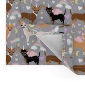 chihuahua dogs pastel unicorn fabric dogs and unicorns design - grey