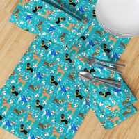 chihuahua pool party summer floats summer dogs fabric - turquoise