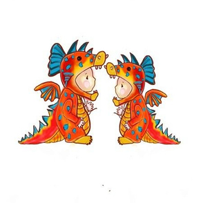 Twin Dino dressup color LARGER PRINT