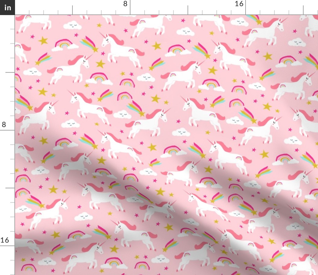 pink unicorn fabric bright colors cute rainbows design