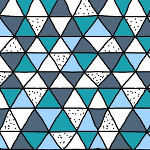 Blue and Teal Dark Outlined Geometric Triangle Speckles