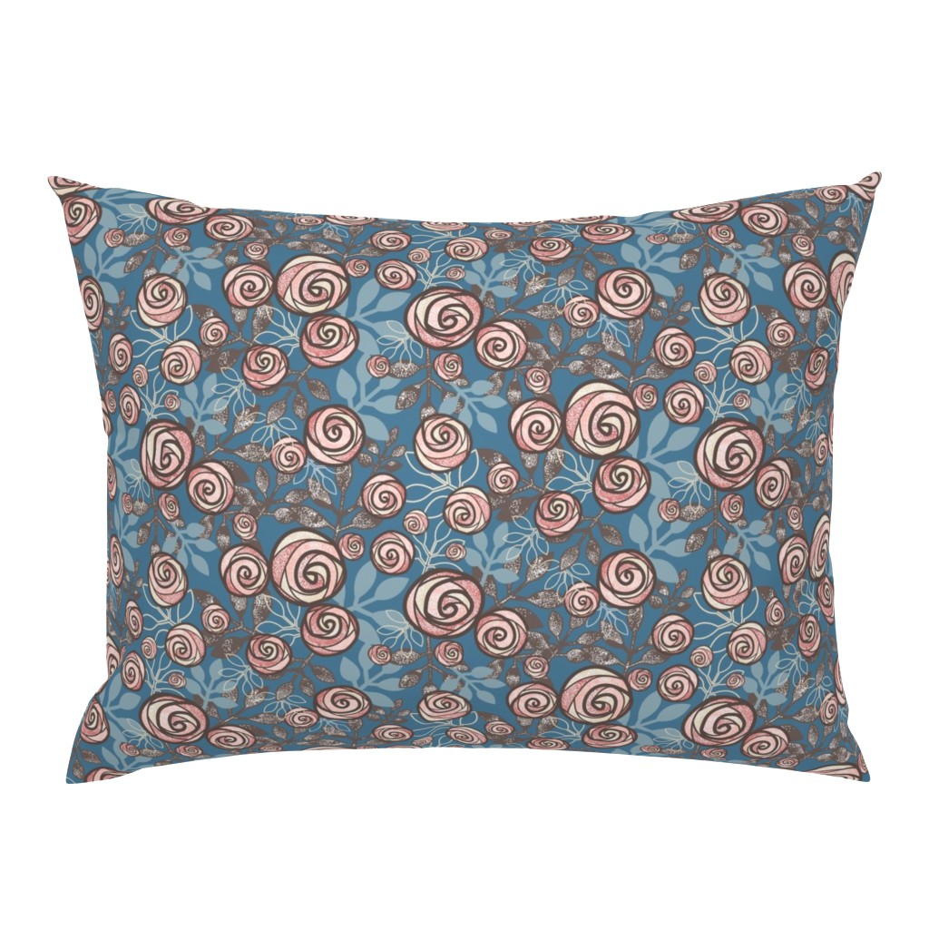 Rose Floral in Peach, Blue, Brown