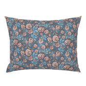 Rose Floral in Peach, Blue, Brown