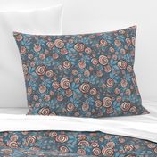 Rose Floral in Peach, Blue, Brown