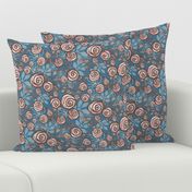 Rose Floral in Peach, Blue, Brown