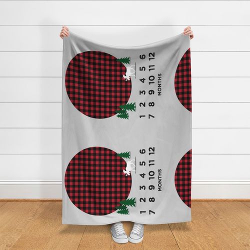 42" - monthly picture blanket - buffalo plaid moose - watch me grow