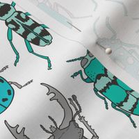 Beetles Insects Forest Bugs Mint Green Blue on White