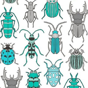 Beetles Insects Forest Bugs Mint Green Blue on White