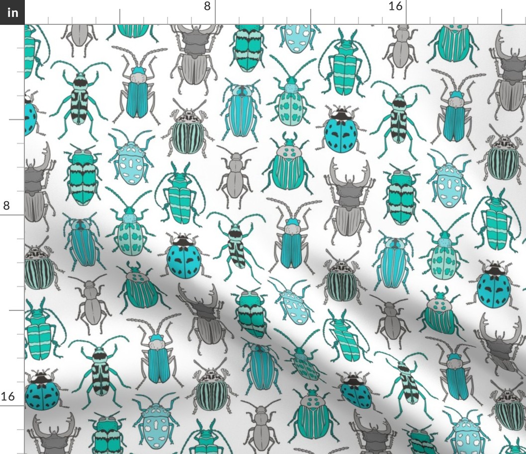 Beetles Insects Forest Bugs Mint Green Blue on White