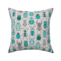 Beetles Insects Forest Bugs Mint Green Blue on Grey