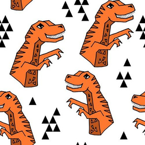 dinosaur fabric // dino kids nursery baby geometric triangles baby dino t rex orange