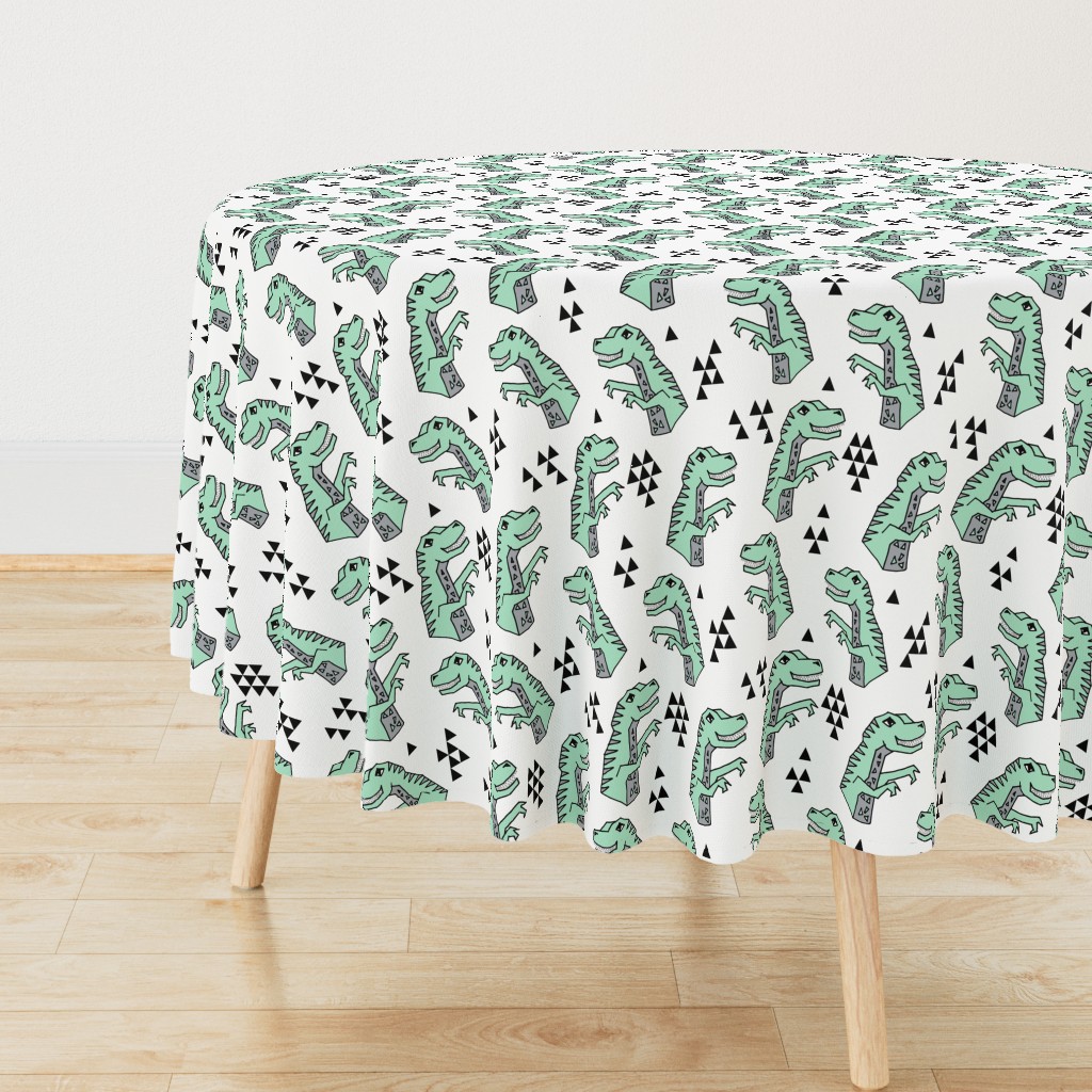 dinosaur fabric // dino kids nursery baby geometric triangles baby dino t rex mint