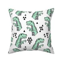 dinosaur fabric // dino kids nursery baby geometric triangles baby dino t rex mint