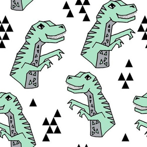 dinosaur fabric // dino kids nursery baby geometric triangles baby dino t rex mint