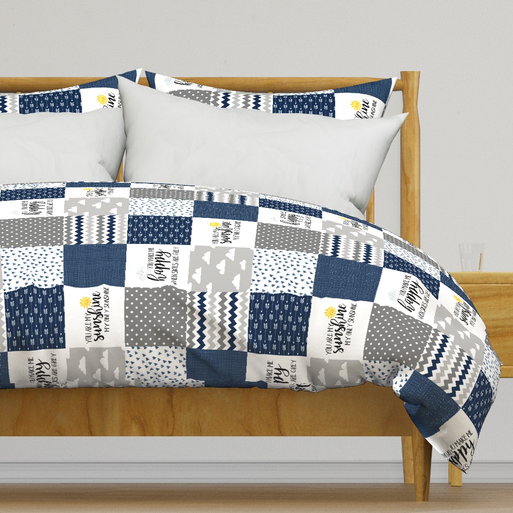 You Are My Sunshine Block Blanket - Navy - Rotated