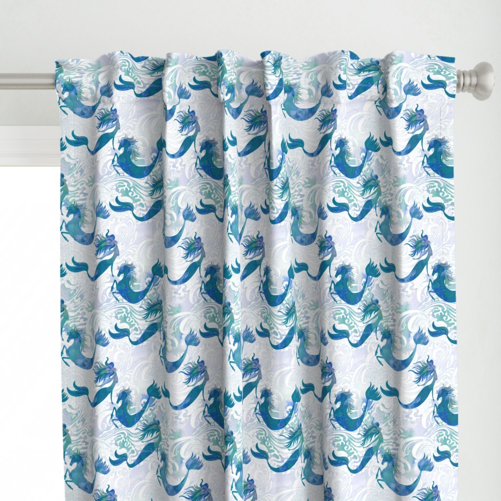 Mermaids & Seahorses in Ocean Blue